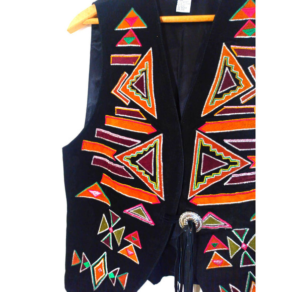 Accessory Lady Women M Black Brown Leather Western Southwest Vest Tassel Tie - Picture 3 of 6